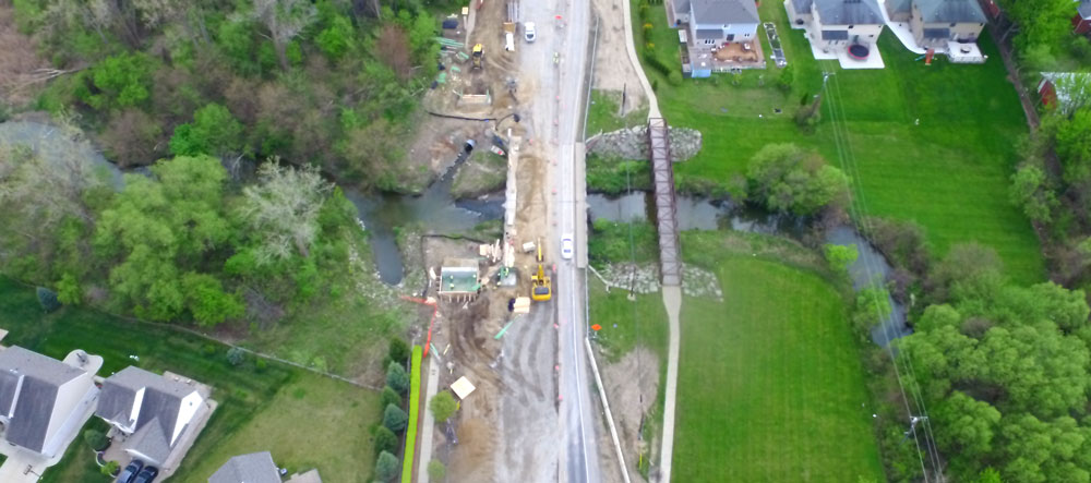 dodge park road construction aerial view
